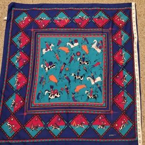 Vintage Jocelyne Mange Boma Scarf Square Native Scenes/Horses Made in Italy